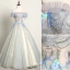 Mode Himmelblau Ballkleider 2019 A Linie Off Shoulder Spitze Blumen Perle Applikationen Kurze Ärmel Rückenfreies Lange Festliche Kleider