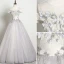 Élégant Gris Robe De Bal 2019 Princesse Encolure Dégagée Perle Faux Diamant Appliques En Dentelle Fleur Sans Manches Dos Nu Longue Robe De Ceremonie