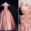 Elegant Candy Pink Prom Dresses 2019 Ball Gown Off-The-Shoulder Beading Appliques Lace Flower Sequins Short Sleeve Backless Floor-Length / Long Formal Dresses