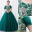 Chic / Beautiful Dark Green Prom Dresses 2019 Ball Gown Scoop Neck Rhinestone Lace Flower Short Sleeve Backless Floor-Length / Long Formal Dresses