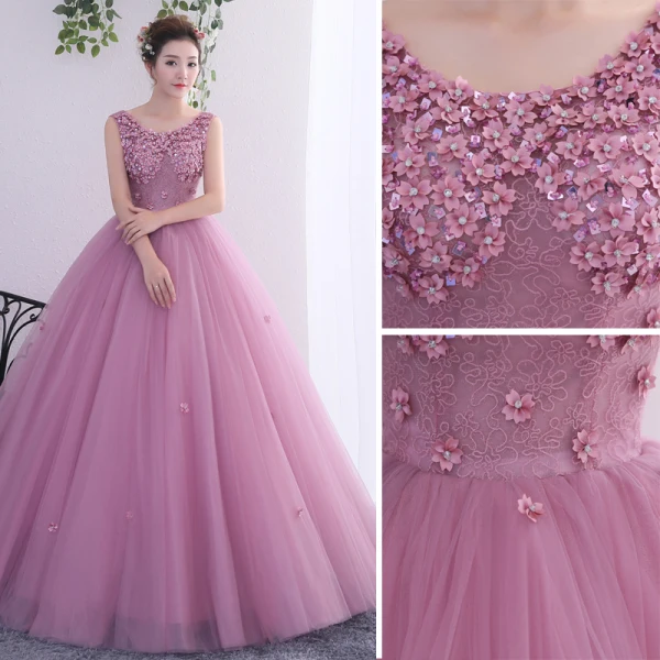 Chic / Beautiful Blushing Pink Prom Dresses 2019 A-Line / Princess Scoop Neck Beading Lace Flower Appliques Sleeveless Backless Floor-Length / Long Formal Dresses