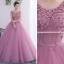 Chic / Beautiful Blushing Pink Prom Dresses 2019 A-Line / Princess Scoop Neck Beading Lace Flower Appliques Sleeveless Backless Floor-Length / Long Formal Dresses