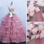 Schöne Pink Ballkleider 2019 Ballkleid Bandeau Schleife Spitze Blumen Ärmellos Rückenfreies Fallende Rüsche Sweep / Pinsel Zug Festliche Kleider