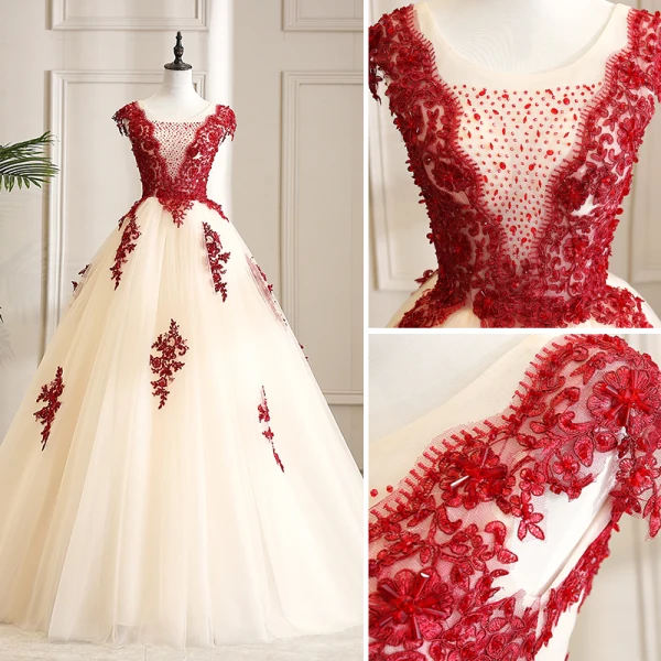Classy Champagne Prom Dresses 2019 A-Line / Princess Scoop Neck Beading Crystal Lace Flower Sleeveless Backless Floor-Length / Long Formal Dresses