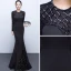 Chic / Belle Couleur Unie Noire Robe De Soirée 2019 Trompette / Sirène Encolure Dégagée Perlage Cristal Paillettes Manches Longues Dos Nu Longue Robe De Ceremonie