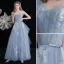 Modern / Fashion Grey Evening Dresses  2018 A-Line / Princess Beading Off-The-Shoulder Backless Short Sleeve Floor-Length / Long Formal Dresses