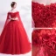 Affordable Red Wedding Dresses 2019 A-Line / Princess Off-The-Shoulder Beading Sequins Appliques Lace Flower Short Sleeve Backless Watteau Train