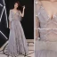 Élégant Gris Robe De Soirée 2019 Princesse V-Cou Noeud En Dentelle Fleur 1/2 Manches Dos Nu Longue Robe De Ceremonie