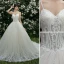 Schöne Champagner Brautkleider / Hochzeitskleider 2019 A Linie Spaghettiträger Perlenstickerei Strass Spitze Blumen Ärmellos Rückenfreies Kathedrale Schleppe