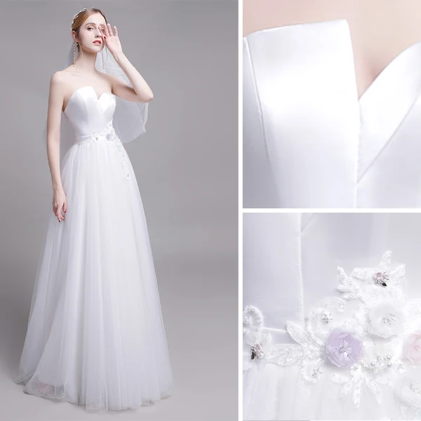 Simple Blanche Robe De Mariée 2019 Princesse Bustier En Dentelle Perle Fleur Sans Manches Dos Nu Train De Balayage