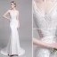 Chic / Beautiful White Wedding Dresses 2019 Trumpet / Mermaid V-Neck Lace Flower Sleeveless Backless Sweep Train