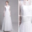 Modest / Simple White Beach Wedding Dresses 2019 A-Line / Princess Scoop Neck Pearl Lace Flower 3/4 Sleeve Floor-Length / Long