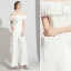 Elegante Ivory / Creme Overall Abendkleider 2021 Rüschen Off Shoulder Kurze Ärmel Rückenfreies Abend Lange Festliche Kleider
