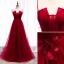 Chic / Beautiful Burgundy Evening Dresses  2019 A-Line / Princess Spaghetti Straps Beading Lace Flower Appliques Sleeveless Backless Floor-Length / Long Formal Dresses