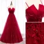 Charmant Bordeaux Robe De Soirée 2019 Princesse Bretelles Spaghetti Cristal En Dentelle Fleur Faux Diamant Sans Manches Dos Nu Longue Robe De Ceremonie