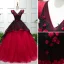 Vintage / Retro Black Red Prom Dresses 2019 Ball Gown V-Neck Lace Flower Appliques Sleeveless Backless Court Train Formal Dresses
