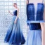 Modern / Fashion Ocean Blue Evening Dresses  2019 A-Line / Princess Spaghetti Straps Star Sequins Sleeveless Backless Floor-Length / Long Formal Dresses