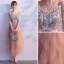 Modern / Fashion Champagne Evening Dresses  2019 A-Line / Princess Spaghetti Straps Lace Flower Sequins Tassel Sleeveless Ankle Length Formal Dresses
