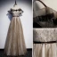 Chic Kaki Robe De Soirée 2019 Princesse Bretelles Spaghetti Ceinture En Dentelle Fleur Sans Manches Dos Nu Longue Robe De Ceremonie