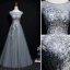 Chic Gris Robe De Soirée 2019 Princesse Encolure Dégagée Perlage Perle Paillettes En Dentelle Fleur Sans Manches Train De Balayage Robe De Ceremonie