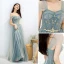 Charming Sage Green Evening Dresses  2019 A-Line / Princess Off-The-Shoulder Beading Crystal Rhinestone Sash Sleeveless Backless Floor-Length / Long Formal Dresses