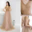 Charming Gold Evening Dresses  2019 A-Line / Princess V-Neck Beading Sequins Lace Flower Sleeveless Backless Floor-Length / Long Formal Dresses