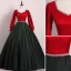 Vintage / Retro Black Red Prom Dresses 2019 Ball Gown V-Neck Rhinestone Sash Long Sleeve Floor-Length / Long Formal Dresses