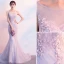 Chic / Belle Rougissant Rose Robe De Soirée 2019 Trompette / Sirène Encolure Dégagée Paillettes En Dentelle Fleur Sans Manches Train De Balayage Robe De Ceremonie