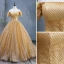 Scintillantes Doré Robe De Mariée 2019 Robe Boule De l'épaule Paillettes Manches Courtes Dos Nu Chapel Train