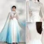 Chinese style Gradient-Color Ivory Cheongsam / Qipao Evening Dresses  2021 Chiffon A-Line / Princess High Neck Beading Short Sleeve Floor-Length / Long Formal Dresses