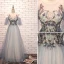 Élégant Bleu Ciel Robe De Soirée 2019 Princesse Encolure Dégagée Perlage En Dentelle Fleur Manches Courtes Dos Nu Longue Robe De Ceremonie