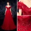 Charmant Bordeaux Robe De Soirée 2019 Princesse De l'épaule Perlage Paillettes Cristal Appliques En Dentelle Fleur Manches Courtes Dos Nu Longue Robe De Ceremonie