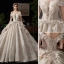 Luxe Champagne Robe De Mariée 2019 Robe Boule De l'épaule Perlage Paillettes Manches Courtes Dos Nu Royal Train