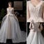 Amazing / Unique Champagne Wedding Dresses 2019 A-Line / Princess Off-The-Shoulder Pearl Lace Flower Short Sleeve Backless Chapel Train