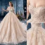 Charming Champagne Wedding Dresses 2019 Ball Gown Off-The-Shoulder Beading Lace Flower Sleeveless Backless Royal Train