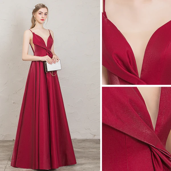 Classy Burgundy Evening Dresses 2019 A-Line / Princess Spaghetti Straps Sleeveless Backless Floor-Length / Long Formal Dresses
