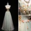 Elegant Sage Green Evening Dresses  2019 A-Line / Princess V-Neck Beading Pearl Appliques Sleeveless Backless Floor-Length / Long Formal Dresses