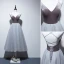 Sexy Grey Evening Dresses  2019 A-Line / Princess Spaghetti Straps Suede Sleeveless Backless Tea-length Formal Dresses