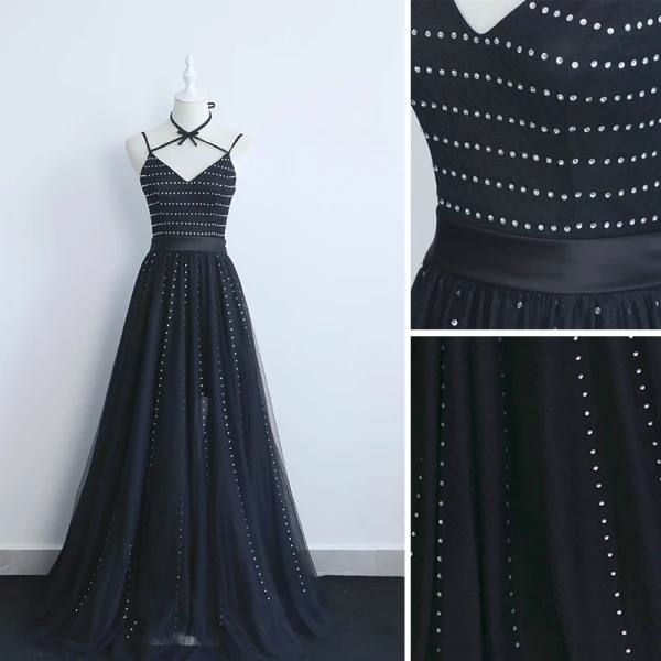 Chic Noire Robe De Soirée 2019 Princesse Titulaire Faux Diamant Sans Manches Dos Nu Longue Robe De Ceremonie