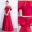 Classy Red Evening Dresses  2019 A-Line / Princess Off-The-Shoulder Bow Short Sleeve Backless Floor-Length / Long Formal Dresses