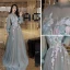 Élégant Vert Cendré Robe De Soirée 2019 Princesse Encolure Dégagée Perlage Perle Faux Diamant En Dentelle Fleur Manches Longues Dos Nu Longue Robe De Ceremonie