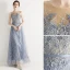Chic / Belle Bleu Ciel Robe De Soirée 2019 Princesse Encolure Dégagée Perlage En Dentelle Fleur Appliques Faux Diamant Sans Manches Longue Robe De Ceremonie