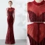 Classy Burgundy Evening Dresses  2019 Trumpet / Mermaid Scoop Neck Beading Tassel Sequins Short Sleeve Floor-Length / Long Formal Dresses