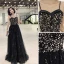 Modern / Fashion Black Gold Evening Dresses  2019 A-Line / Princess Spaghetti Straps Sequins Sleeveless Backless Floor-Length / Long Formal Dresses