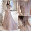 Charmant Violet Gris Robe De Soirée 2021 Princesse De l'épaule Perlage Perle Faux Diamant Manches Courtes Dos Nu Train De Balayage Robe De Ceremonie