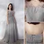 Élégant Gris Robe De Soirée 2019 Princesse Volants Encolure Dégagée Perlage En Dentelle Fleur Sans Manches Dos Nu Longue Robe De Ceremonie