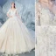 Chic / Belle Champagne Robe De Mariée 2019 Princesse Encolure Dégagée Perlage Gland Perle En Dentelle Fleur Appliques Faux Diamant 1/2 Manches Dos Nu Cathedral Train