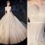 High-end Champagne Wedding Dresses 2019 A-Line / Princess Spaghetti Straps Ruffle Beading Sequins Lace Flower Sleeveless Backless Chapel Train