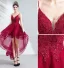 Sexig Hög Låg Burgundy Cocktailklänningar 2019 Prinsessa Spaghettiband Beading Paljetter Spets Blomma Ärmlös Halterneck Asymmetrisk Formella Klänningar