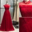 Chic / Beautiful Burgundy Evening Dresses  2019 A-Line / Princess High Neck Beading Sequins Crystal Lace Flower Sleeveless Backless Floor-Length / Long Formal Dresses